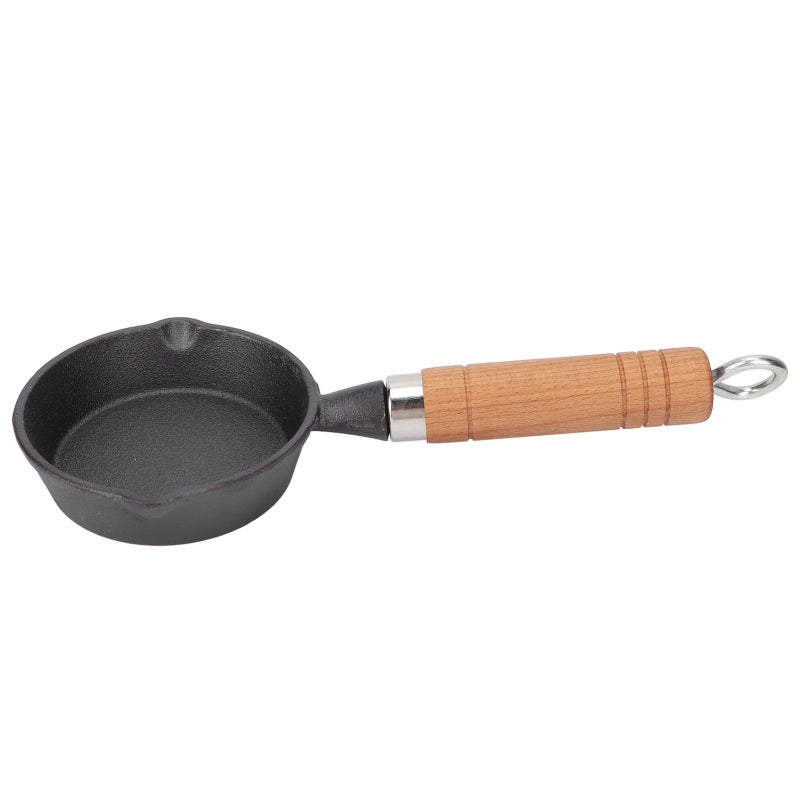 Casting Iron Pan: Flat Bottomed, Even Heat Distribution, Ergonomic Wood Handle - Durable Material, Egg Frying Pan for Home Kitchens Restaurants - Image 1