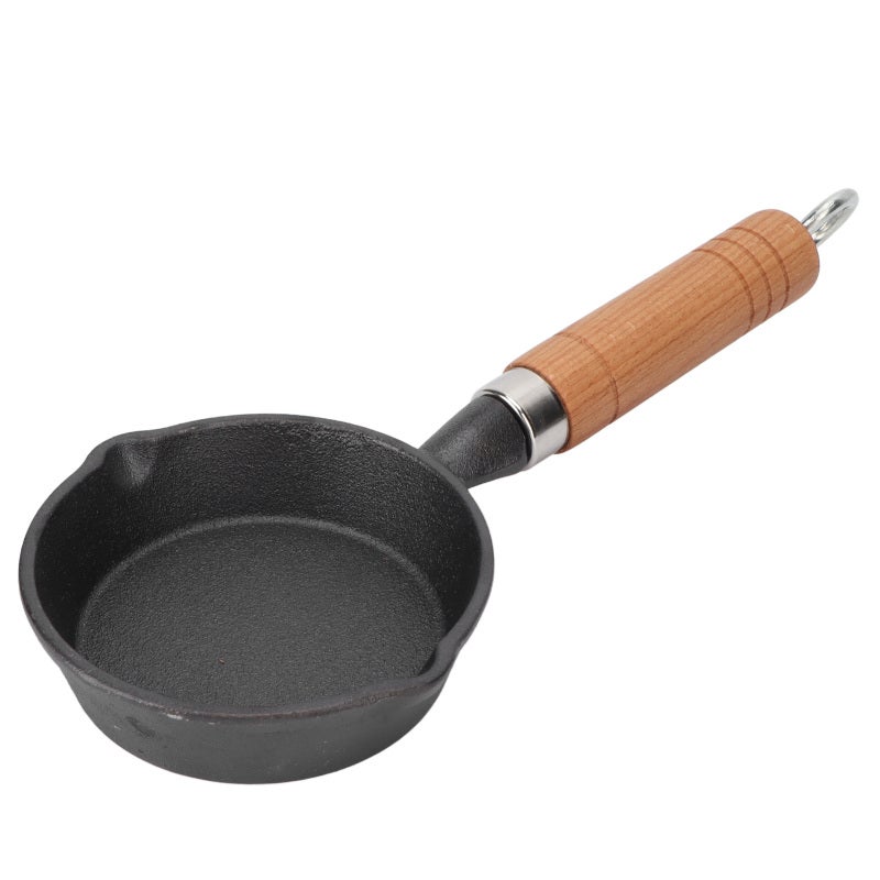 Casting Iron Pan: Flat Bottomed, Even Heat Distribution, Ergonomic Wood Handle - Durable Material, Egg Frying Pan for Home Kitchens Restaurants - Image 2