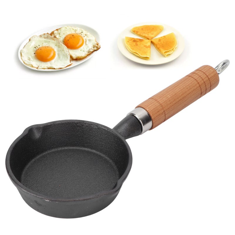 Casting Iron Pan: Flat Bottomed, Even Heat Distribution, Ergonomic Wood Handle - Durable Material, Egg Frying Pan for Home Kitchens Restaurants - Image 3