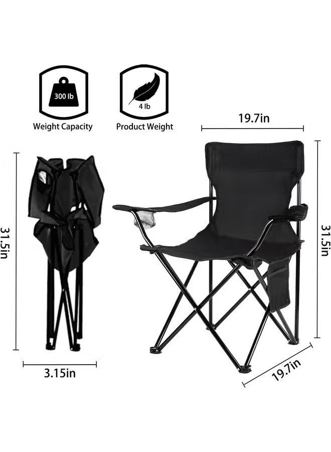 كادي ون كرسيين تخييم محمولين كرسي تخييم قابل للطي مع مساند للذراعين وحامل أكواب كراسي صيد مع حقيبة حمل كرسي شاطئ محمول خفيف الوزن مثالي للرحلات والسفر باللون الأسود - Image 2
