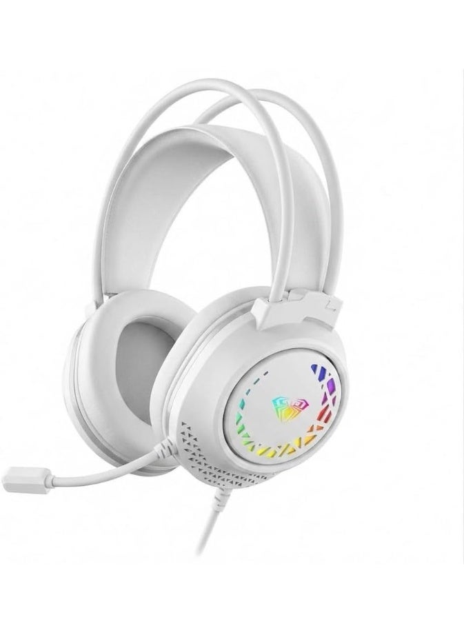 أولا سماعة ألعاب سلكية Aula S611 بصوت ستريو وإضاءة RGB وميكروفون بخاصية إلغاء الضوضاء، ومحركات 50 مم لأجهزة الكمبيوتر و PS4 - أبيض - Image 4