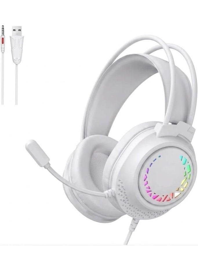 أولا سماعة ألعاب سلكية Aula S611 بصوت ستريو وإضاءة RGB وميكروفون بخاصية إلغاء الضوضاء، ومحركات 50 مم لأجهزة الكمبيوتر و PS4 - أبيض - Image 2