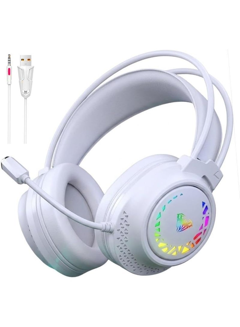 أولا سماعة ألعاب سلكية Aula S611 بصوت ستريو وإضاءة RGB وميكروفون بخاصية إلغاء الضوضاء، ومحركات 50 مم لأجهزة الكمبيوتر و PS4 - أبيض - Image 1
