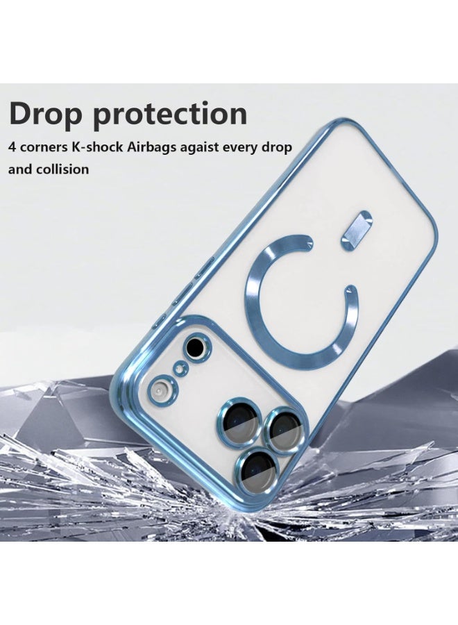 Denx Magnetic for iPhone 17 Pro Case Clear, [Compatible with Magsafe,Built-in Camera Lens Protector], Soft Slim Phone Case Cover for iPhone 17 Pro - Blue - Image 3