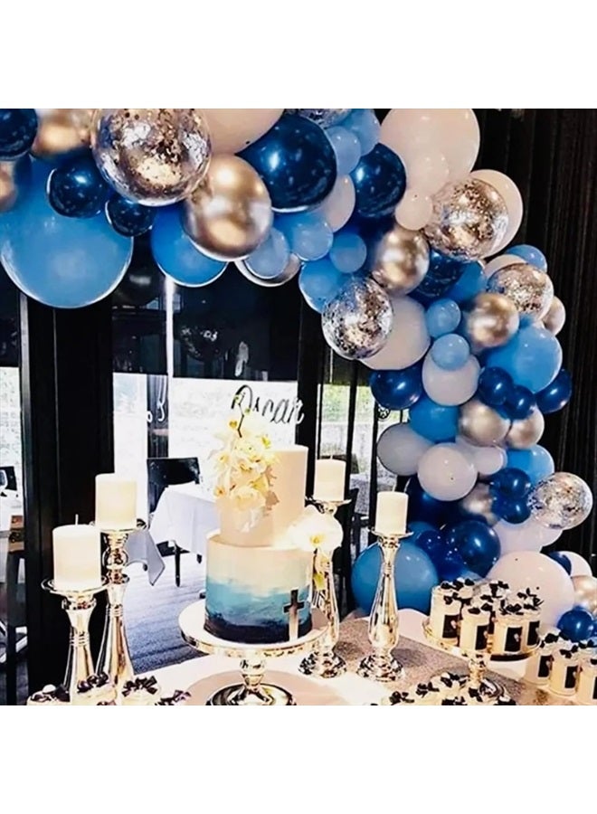 Biapian طقم بالونات زرقاء فضية، 60 قطعة بالونات زرقاء فضية بيضاء، بالونات معدنية زرقاء فضية، بالونات ماكرون زرقاء بيضاء من اللاتكس لعيد ميلاد الأولاد والرجال وزفاف وزينة حفلات ذات طابع فضائي - Image 4