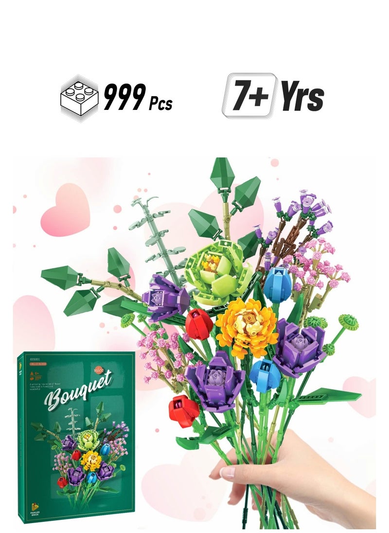 Excefore Flower Bouquet Building Kit, Artificial Flowers Botanical Collection Block Toys for Adults & Girls Ages 7+, Mothers Day Valentines Birthday Gifts Mom Women Girlfriends (999 pcs)  - Image 1