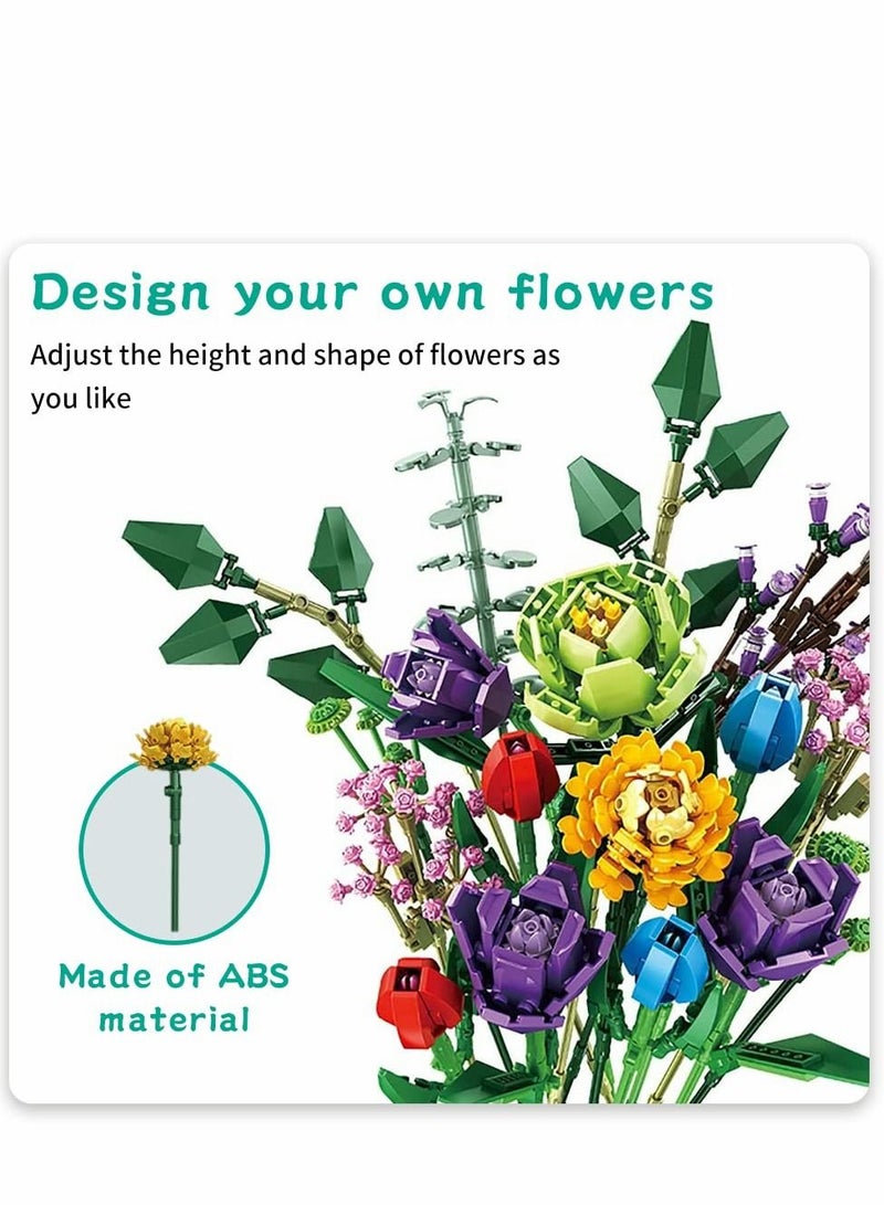 Flower Bouquet Building Kit, Artificial Flowers Botanical Collection Block Toys for Adults & Girls Ages 7+, Mothers Day Valentines Birthday Gifts Mom Women Girlfriends (999 pcs)