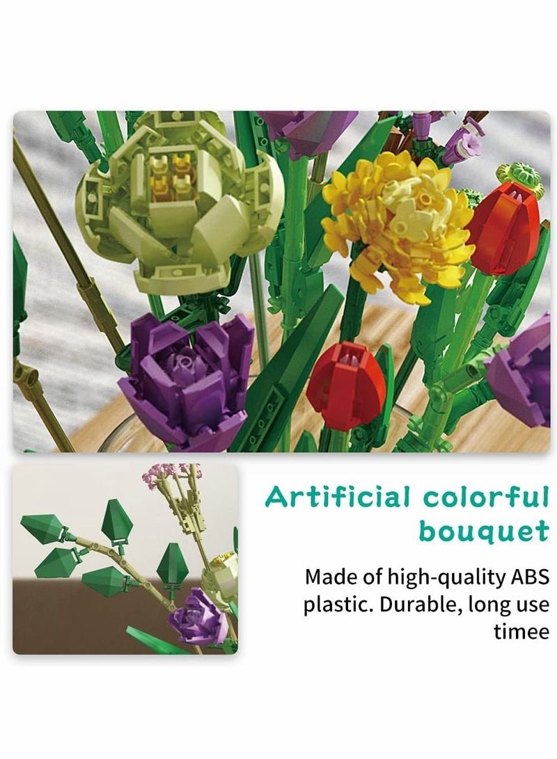 Flower Bouquet Building Kit, Artificial Flowers Botanical Collection Block Toys for Adults & Girls Ages 7+, Mothers Day Valentines Birthday Gifts Mom Women Girlfriends (999 pcs)