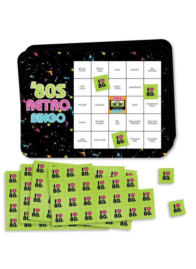 Big Dot of Happiness 80’S Retro Bar Bingo Cards And Markers Totally 1980S Party Bingo Game Set Of 18  - Image 1