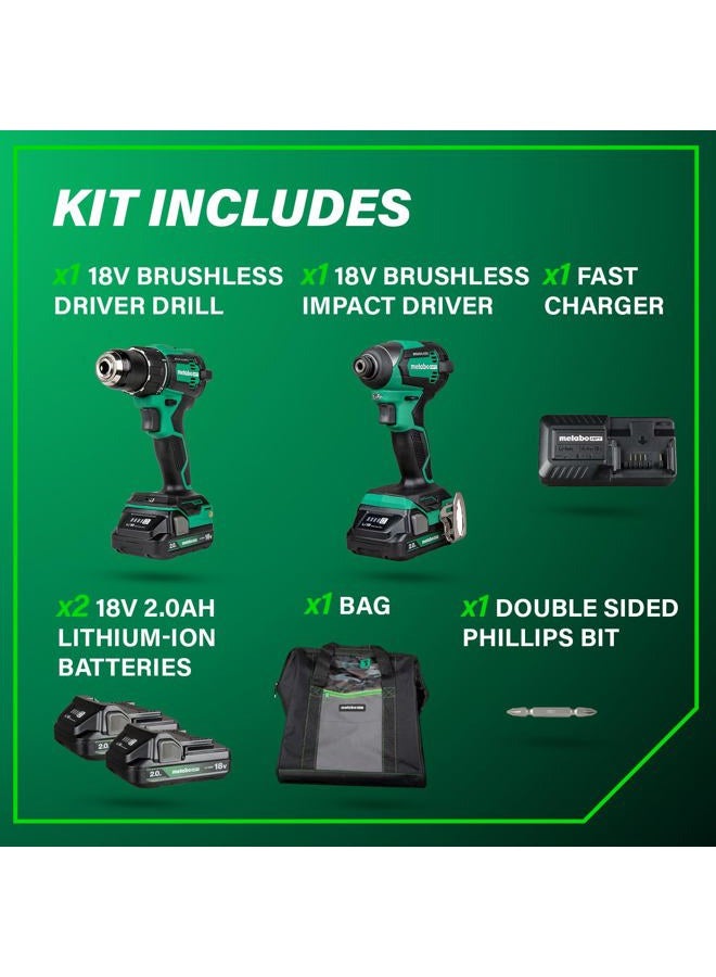 Metabo HPT مجموعة مثقاب سلكي بدون فرشاة 18 فولت MultiVolt™ ومؤثر | تشمل بطاريتين 18 فولت 2.0Ah | ضمان مدى الحياة للأداة | KC18DEXQB - Image 5