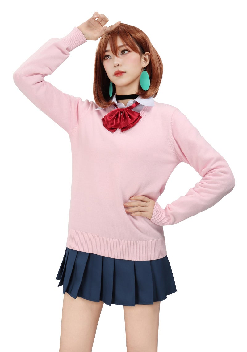 C-ZOFEK Ayase Cosplay Costume Full Set Uniform Outfits Shirts Pullover Skirts Earring for Adult Women Halloween Party (Pink, Large) - Image 3