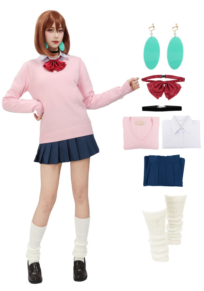 C-ZOFEK Ayase Cosplay Costume Full Set Uniform Outfits Shirts Pullover Skirts Earring for Adult Women Halloween Party (Pink, Large) - Image 1