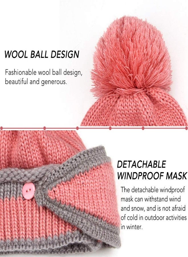 techcity 3 in 1 Warm Thick Knitted Beanie Hat Scarf and Mask Set Slouchy Snow Knit Cap Infinity Scarves for Women (Pink) - Image 3