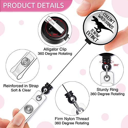 GEYGIE Couldn't Wash Hands is Now Extinct Badge Reel Retractable with Alligator Clip, Funny Dinasour ID Badge Holder Gift for Doctors Nurses Social Worker Office Worker Colleague Student Teachers - Image 3