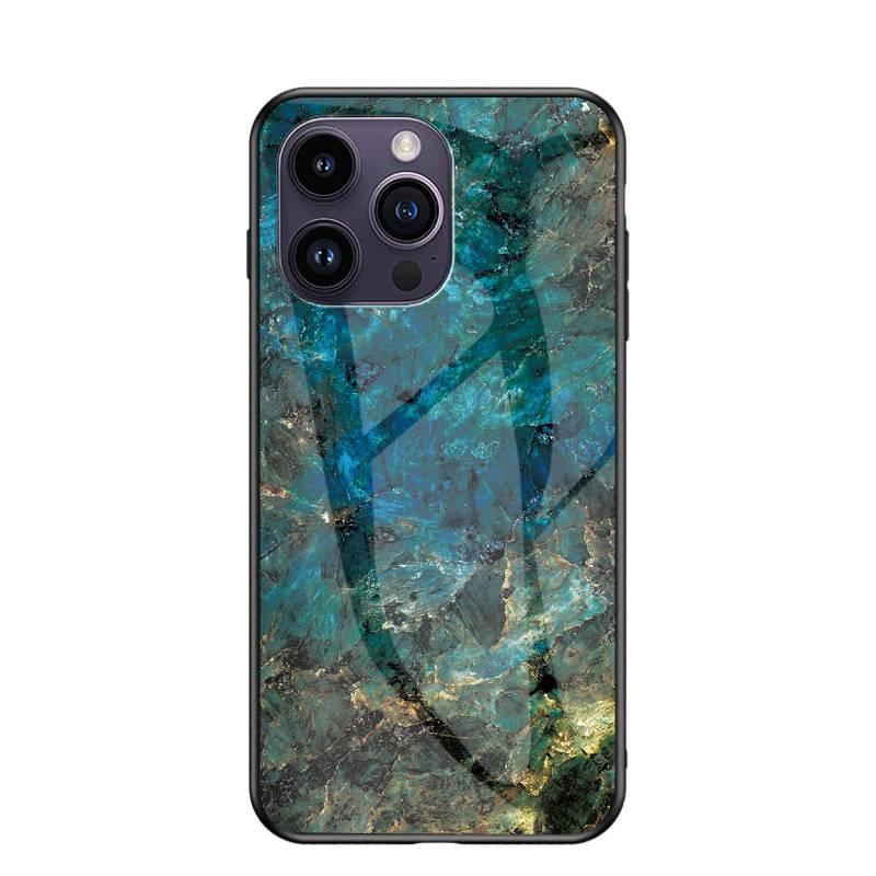MS غطاء واقي بTPU+Glass لـ iPhone 14 / 14 Plus / 14 Pro / 14 Pro Max مع حماية من السقوط ومقاوم لبصمات الأصابع مع مقاوم للصدمات مع سطح مرآة مع نمط رخام باللون Jade Marble مع مرآة من م. - Image 1