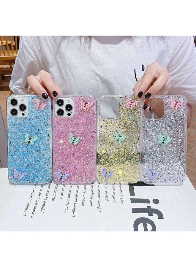 إيروريكس جراب لهاتف iPhone 15 Plus مصنوع من مادة TPU الإيبوكسي مزين بأحجار الراين والترتر المرصع بالنجوم والفراشات الملونة - Image 3