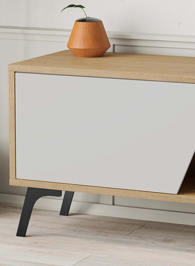 Mourah Home Fiona Tv Unit Up To 70'' Inch Tvs With Shelf 3Door And 2Tier Storage | Tv Cabinet For Living Room| 180X35.6X48 Cm| Oak White  - Image 4