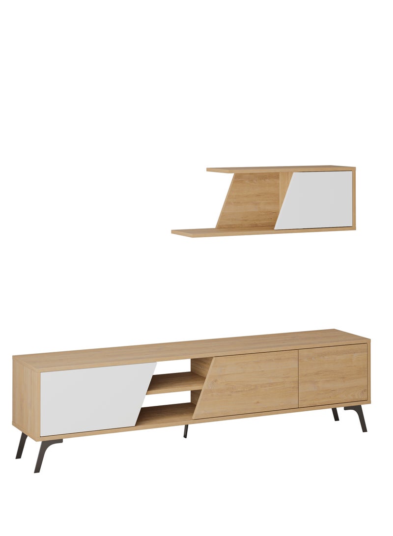 Mourah Home Fiona Tv Unit Up To 70'' Inch Tvs With Shelf 3Door And 2Tier Storage | Tv Cabinet For Living Room| 180X35.6X48 Cm| Oak White  - Image 5