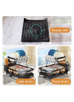Arabest Dish Rack with Drainer 2 Tier Large Kitchen Dish Rack with Removable Utensil Holder and Cup Holder, Stainless Steel Kitchen Dish Drainer Black Dish Rack  - Image 4