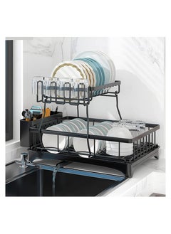 Arabest Dish Rack with Drainer 2 Tier Large Kitchen Dish Rack with Removable Utensil Holder and Cup Holder, Stainless Steel Kitchen Dish Drainer Black Dish Rack  - Image 2