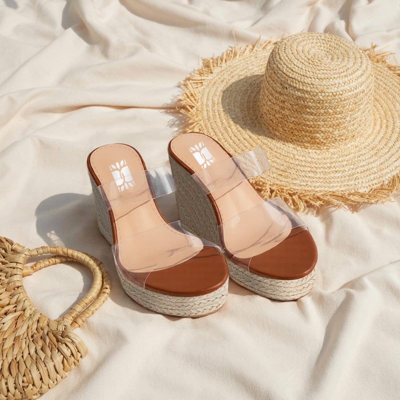 VARECOLA Women Slip On Clear Straps Espadrille Wedge Heel Sandals Slide Peep Toe Mule Platform Sandals - Image 5