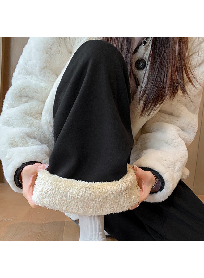 Yishangmei Women's Fleece-lined Casual Pants Autumn Winter New Thickened Wide-leg Pants High Waist Slim Fit Pee Yamamoto Style