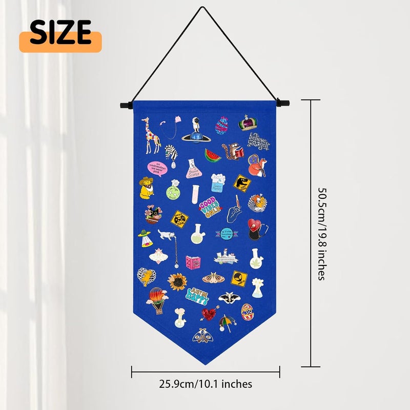 Winmany Wall Hanging Brooch Jewelry Storage Case Canvas Display Stand Enamel Pin Display Banner Holder Earrings Necklace Glitter Pin Collection Organizer (Blue) - Image 2
