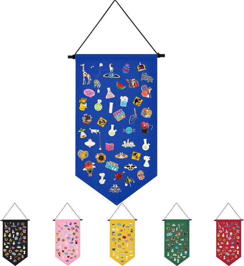 Winmany Wall Hanging Brooch Jewelry Storage Case Canvas Display Stand Enamel Pin Display Banner Holder Earrings Necklace Glitter Pin Collection Organizer (Blue) - Image 1