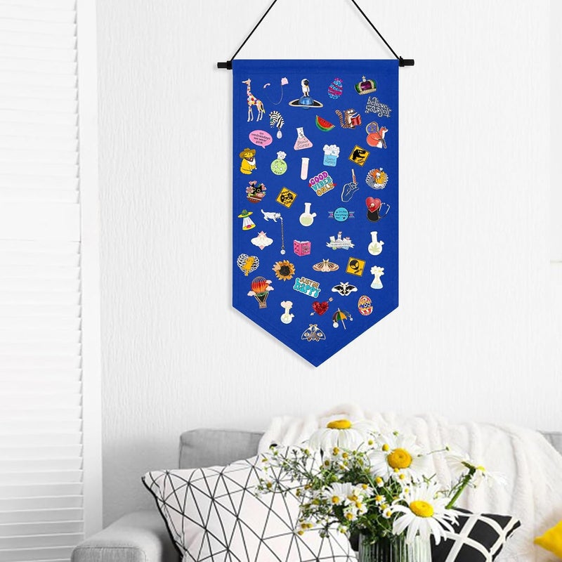 Winmany Wall Hanging Brooch Jewelry Storage Case Canvas Display Stand Enamel Pin Display Banner Holder Earrings Necklace Glitter Pin Collection Organizer (Blue) - Image 4