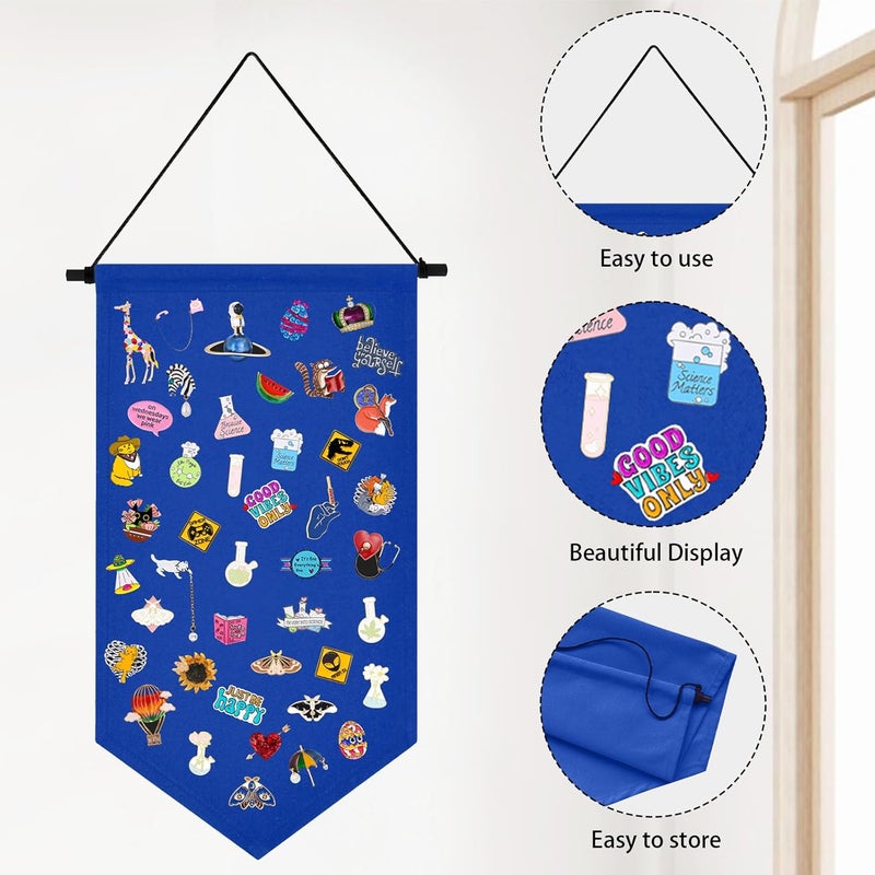 Winmany Wall Hanging Brooch Jewelry Storage Case Canvas Display Stand Enamel Pin Display Banner Holder Earrings Necklace Glitter Pin Collection Organizer (Blue) - Image 3