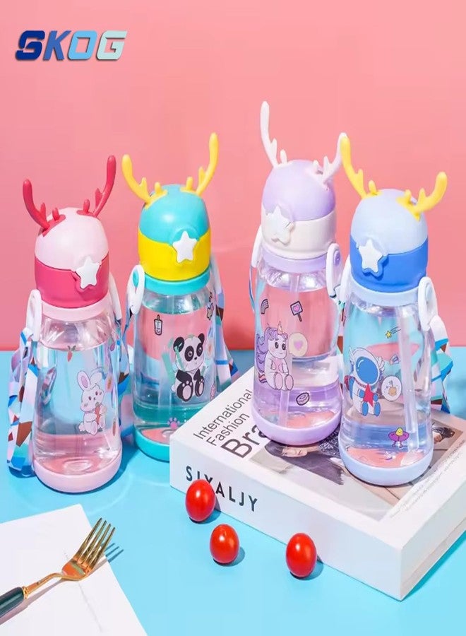 سكوج زجاجة ماء كرتونية للأطفال | شكل لطيف مع ماصة | زجاجة شرب مقاومة للانسكاب للأطفال أثناء ممارسة الرياضة (وردي) - Image 5