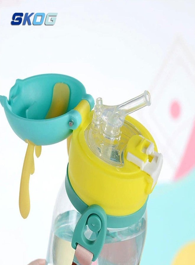 سكوج زجاجة ماء كرتونية للأطفال | شكل لطيف مع ماصة | زجاجة شرب مقاومة للانسكاب للأطفال أثناء ممارسة الرياضة (وردي) - Image 2
