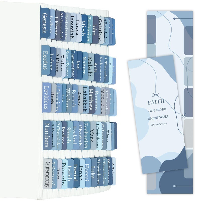 Tojoyify Earthy Blue Bible Tabs for Men/Women/Kids, Laminated Catholic Bible Index Tabs, Bible Study Journaling Supplies, Large Print for Old and New Testament, with 19 Blanks, Tear-Resistant & Waterproof - Image 1