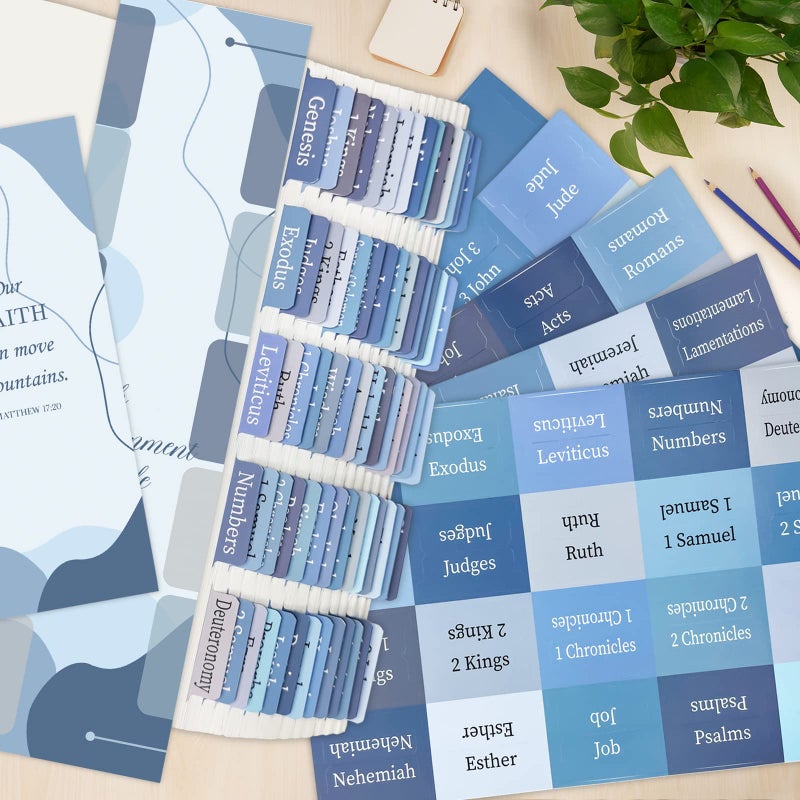 Tojoyify Earthy Blue Bible Tabs for Men/Women/Kids, Laminated Catholic Bible Index Tabs, Bible Study Journaling Supplies, Large Print for Old and New Testament, with 19 Blanks, Tear-Resistant & Waterproof - Image 2