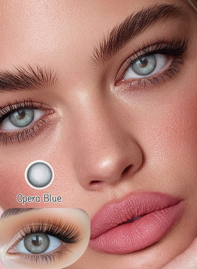 Mystic Eyes Opera Blue Colored Contact Lenses 6-Month Disposable – Bright Blue Eye Effect, Natural Look Big Eye, Soft & Comfortable Daily Wear Cosmetic Contacts - Image 1