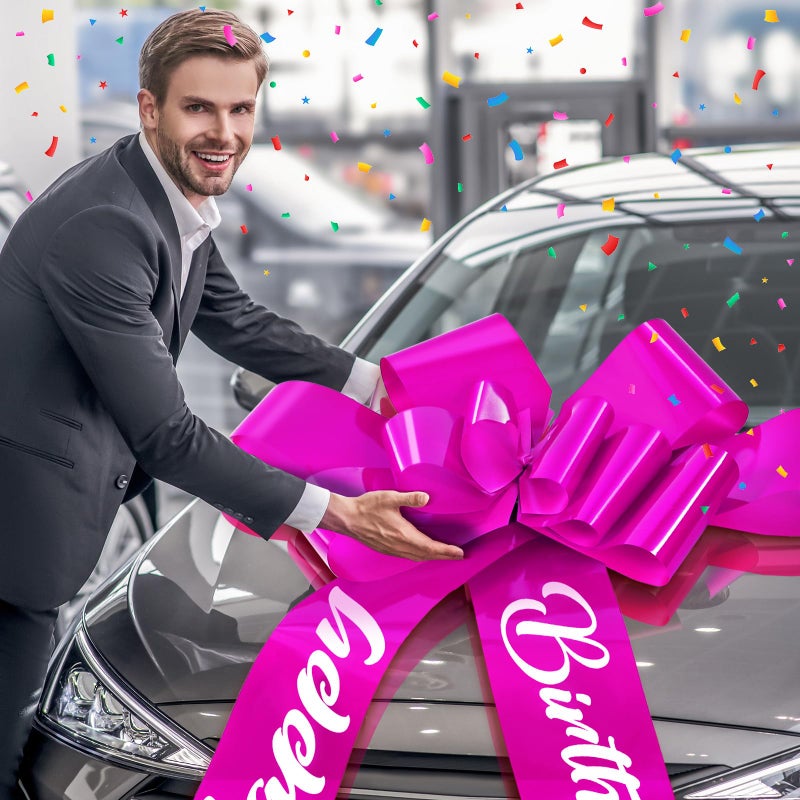 Datanly 30 Inch Big Car Bow for Birthday Giant Gift Wrapping Bow for Large Gift Car Birthday Decoration(Rose Red) - Image 5