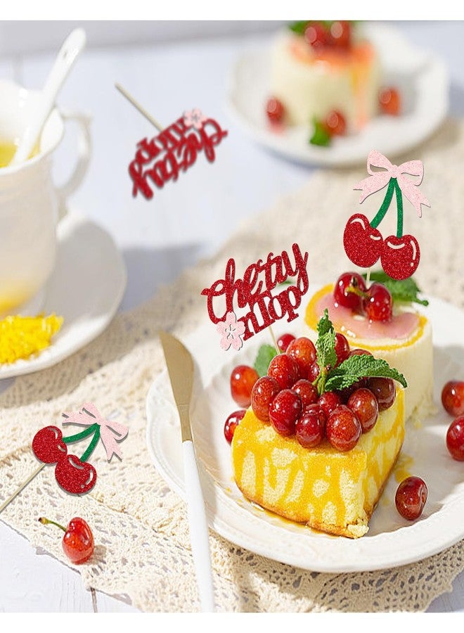 Aukolass 24 Pack She's the Cherry On Top Cupcake Toppers, Glitter Cherry Sweet Cake Pick for Fruits Theme Baby Shower and Bridal Shower Decorations Supplies (Top) - Image 4