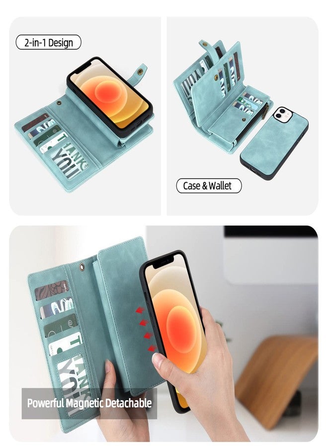 TwoHead for iPhone 12/12 Pro Wallet Case with Card Holder & Detachable Magnetic Phone Case,Leather All-Round Protection Phone Case for Women/Men,6.1IN,Blue - Image 5