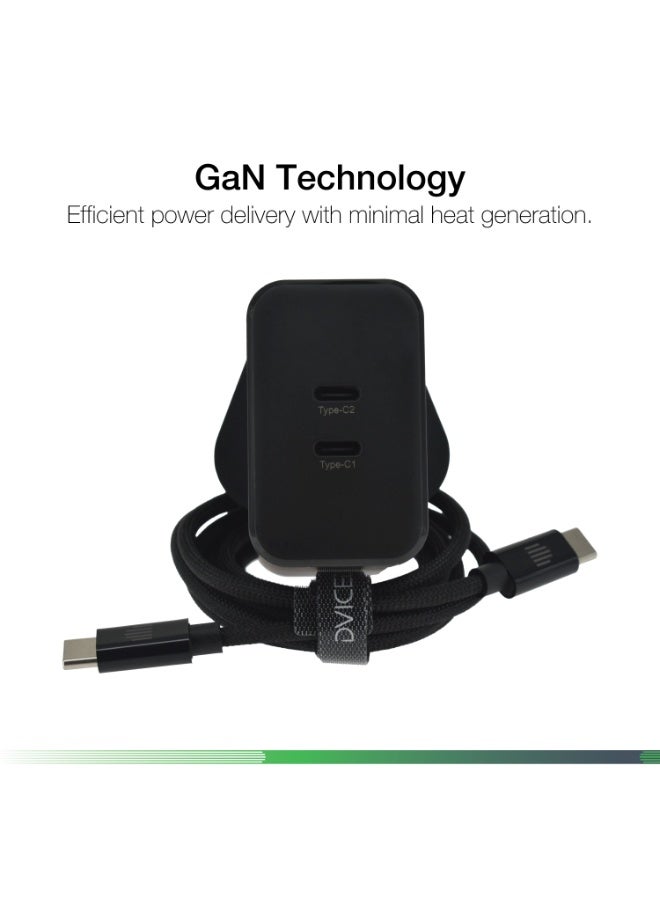 Dviced Wall charger and cable  with 65W GaN and 2 USB-C ports  UK plug - Black - Image 4