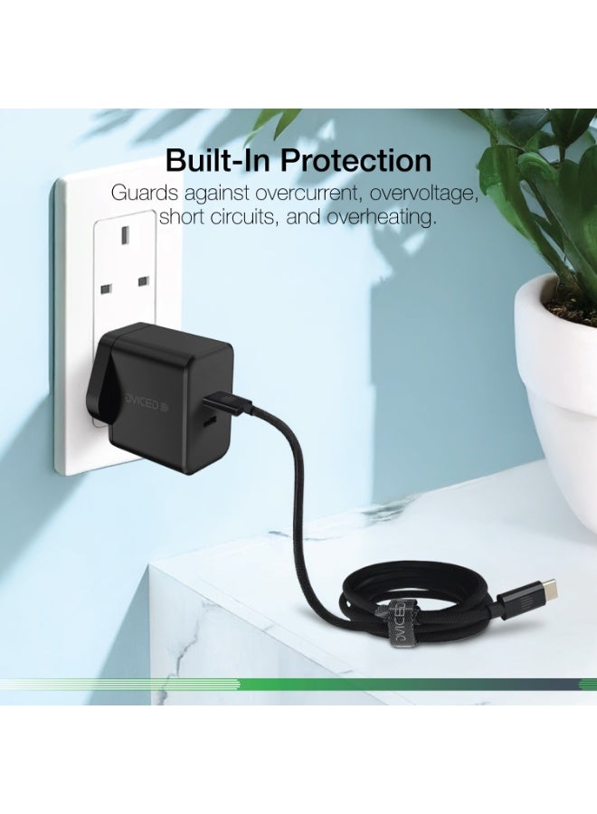 Dviced Wall charger and cable  with 65W GaN and 2 USB-C ports  UK plug - Black - Image 5