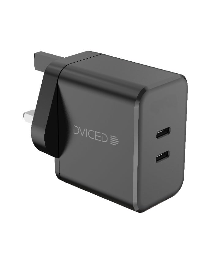 Dviced Wall charger and cable  with 65W GaN and 2 USB-C ports  UK plug - Black - Image 1