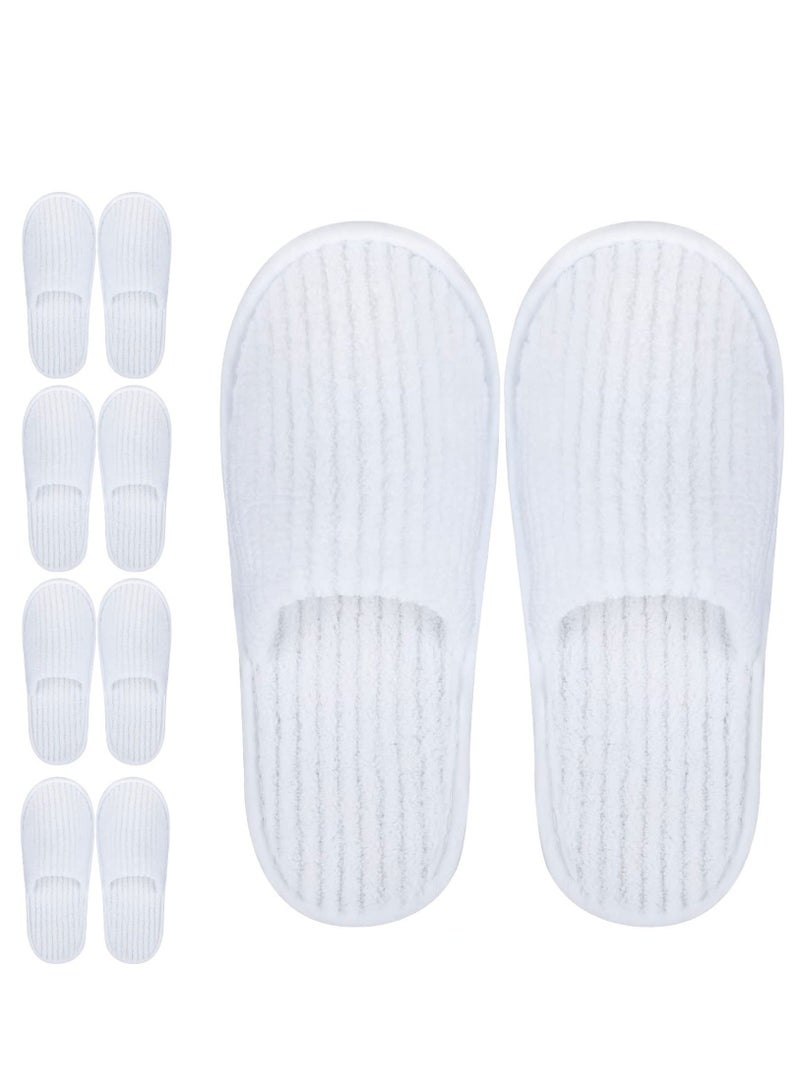 Disposable Slippers 4 Pairs Closed Toe Spa Slippers Coral Fleece Washable Home Slippers for Women Men Guests Hotels House Slippers Housewarming Party Indoors Bathroom Traveling (White) - Image 1