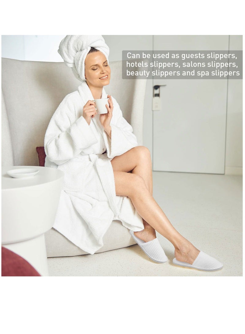 Disposable Slippers 4 Pairs Closed Toe Spa Slippers Coral Fleece Washable Home Slippers for Women Men Guests Hotels House Slippers Housewarming Party Indoors Bathroom Traveling (White) - Image 2