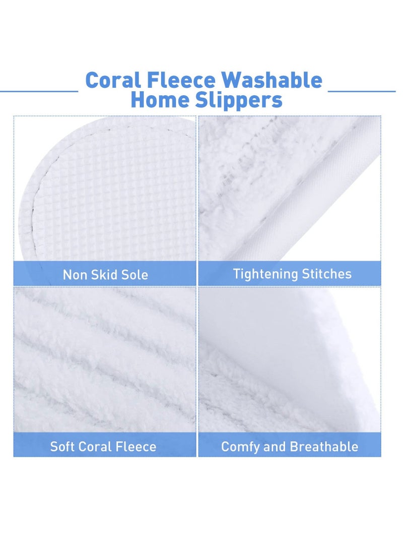 Disposable Slippers 4 Pairs Closed Toe Spa Slippers Coral Fleece Washable Home Slippers for Women Men Guests Hotels House Slippers Housewarming Party Indoors Bathroom Traveling (White) - Image 5