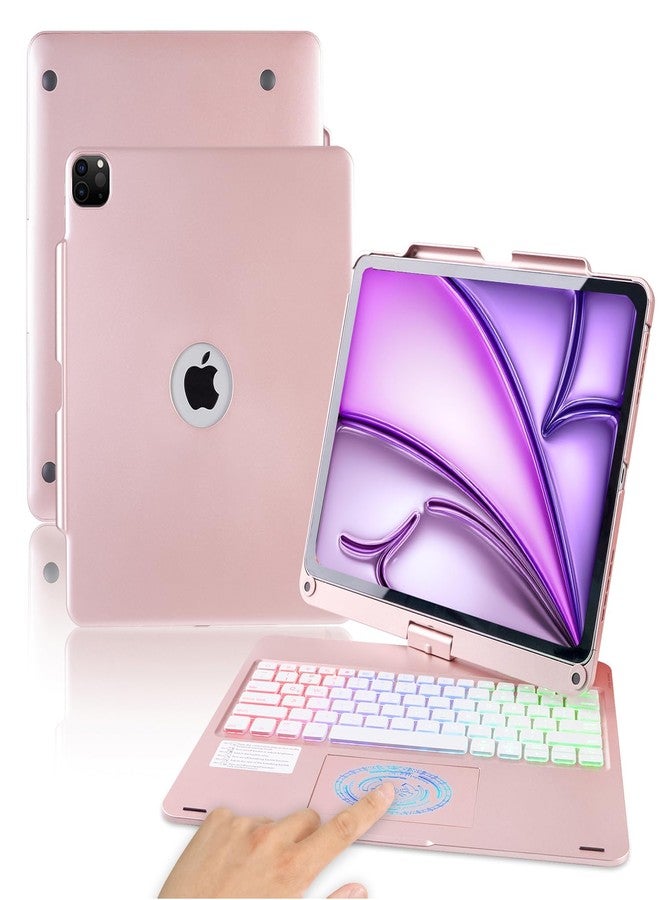 جراب ONHI لجهاز iPad 13 Pro مع لوحة مفاتيح وجراب لجهاز iPad Air مقاس 13 بوصة، لوحة مفاتيح لاسلكية بإضاءة خلفية بألوان قوس قزح وقابلة للدوران 360 درجة، متوافق مع iPad Pro مقاس 12.9 بوصة من الجيل السادس والخامس والرابع والثالث (ذهبي وردي) - Image 1