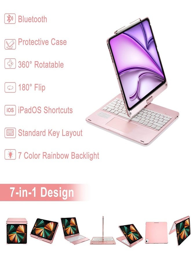 جراب ONHI لجهاز iPad 13 Pro مع لوحة مفاتيح وجراب لجهاز iPad Air مقاس 13 بوصة، لوحة مفاتيح لاسلكية بإضاءة خلفية بألوان قوس قزح وقابلة للدوران 360 درجة، متوافق مع iPad Pro مقاس 12.9 بوصة من الجيل السادس والخامس والرابع والثالث (ذهبي وردي) - Image 5