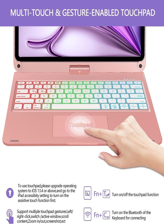 جراب ONHI لجهاز iPad 13 Pro مع لوحة مفاتيح وجراب لجهاز iPad Air مقاس 13 بوصة، لوحة مفاتيح لاسلكية بإضاءة خلفية بألوان قوس قزح وقابلة للدوران 360 درجة، متوافق مع iPad Pro مقاس 12.9 بوصة من الجيل السادس والخامس والرابع والثالث (ذهبي وردي) - Image 3
