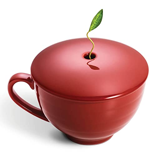 Tea Forte Porcelain Tea Cup and Lid, Steeps 8 oz., Microwave & Dishwasher Safe, Café Cup Ruby Red - Image 2