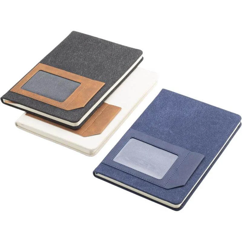 سانثوم Santhome ADANA Recycled Canvas A5 Hard Cover Notebook with PU Pocket | 160 Ruled Pages Eco-Friendly Note Book | Business Card Window Pocket | Durable Canvas Cover | Ideal for Office, School & Gifting