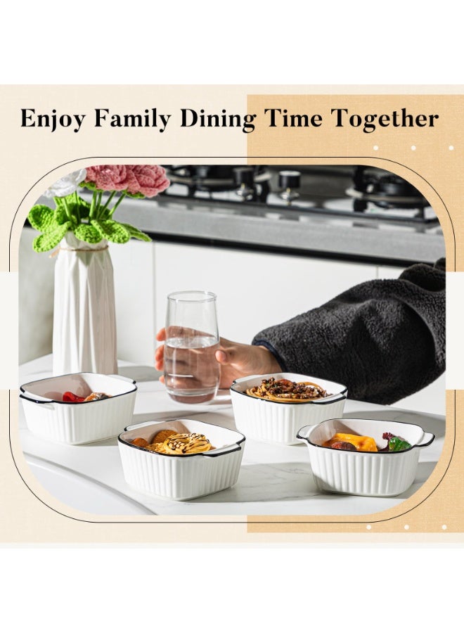 Arabest 4 Pcs 5.75 Inches Square Porcelain Baking Bowls with Handles, Multi‑Purpose Ceramic Soup Cereal Serving Dishes, Safe for Oven, Air Fryer and Microwave, Kitchen Tableware, Perfect Gift for Mother’s Day, Wedding and Party - Image 2
